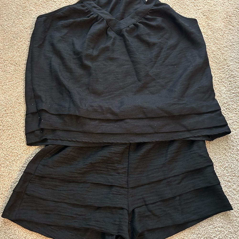 Chic Black Sleeveless Top and Shorts Set